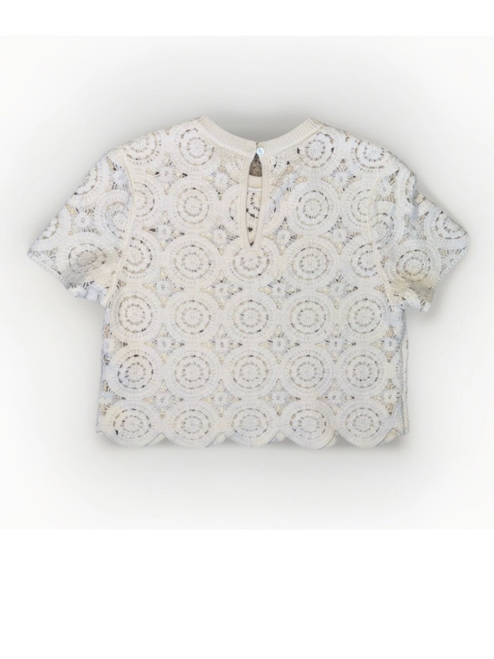 Abercrombie & Fitch White Crochet Lace Mosaic Tile Top Short Sleeve Boho Small - Picture 12 of 12